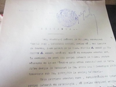 chitanta notariala timbrata an 1920 foto