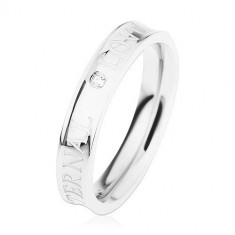 Inel din oțel argintiu, mijloc gol, zirconiu transparent, ETERNAL LOVE - Marime inel: 52