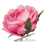 Floare Decorativă Clips, Trandafir, Roz, 8cm, Plastic, Oem