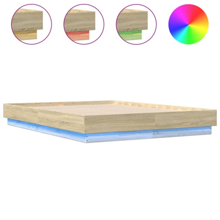 Cadru de pat cu lumini LED, stejar sonoma, 135x190 cm