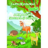 Carte de colorat cu abțibilduri - Animale din savană și din pădure, Ars Libri