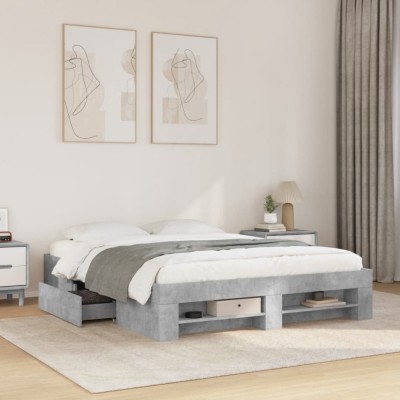 vidaXL Cadru de pat, gri beton, 150x200 cm, lemn prelucrat 3295467 foto