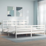 VidaXL Cadru pat cu tăblie 200x200 cm, alb, lemn masiv