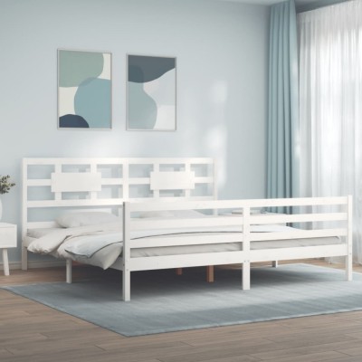 Gossi cadru pat cu tablie 200x200 cm, alb, lemn masiv foto