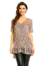 N568-8 Bluza eleganta tricotata cu decolteu rotund si maneci scurte