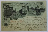 GRUSS AUS WIEN - SALUTARI DIN VIENA , CARTE POSTALA ILUSTRATA , COLAJ DE DOUA IMAGINI , MONOCROMA , CIRCULATA , CLASICA , DATATA 1901