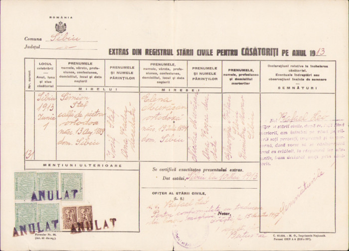 HST A1138 Extras registru stare civilă Sibiu 1947