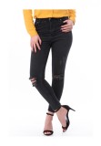 Cumpara ieftin CL714-1 Blugi casual negri, cu talie inalta si rupturi decorative in fata, XS