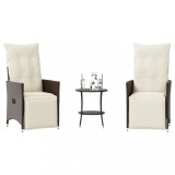 Set bistro cu perne, 3 piese, maro, poliratan