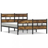 Cadru pat metalic fara saltea, stejar fumuriu, 150x200 cm