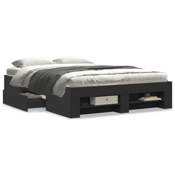 vidaXL Cadru de pat, negru, 140x190 cm, lemn prelucrat