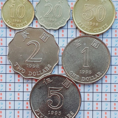 set 6 monede Hong Kong 10, 20, 50 Cents, 1, 2, 5 Dollars 1995 - 1998 UNC - A036