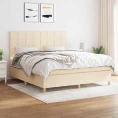 vidaXL Pat box spring cu saltea, crem, 160x200 cm, material textil 3142350