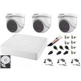 Sistem supraveghere interior audio-video Hikvision 3 camere Turbo HD 2MP DVR 4 canale, HDD 500GB