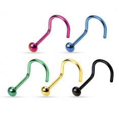 Piercing pentru nas, curbat, din o&Aring;&pound;el 316L, cap rotunjit, diverse culori - Diametru piercing: 1 mm, Culoare Piercing: Auriu