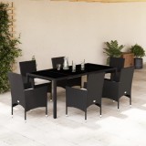 vidaXL Set mobilier de grădină cu perne 7 piese negru poliratan&amp;sticlă 3278541