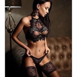 Lenjerie Lady Lust Sexy Dantela Bikini Tanga Sutien Set 2 Piese Top Bustiera, Alb, Negru, M, S