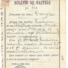M3 C18 - 1929 - Buletin de nastere - Regatul Romaniei - fiscalizat