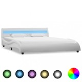 VidaXL Cadru de pat cu LED, alb, 140 x 200 cm, piele ecologică