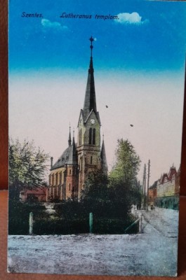 Carte postala, Szentes, oras in Ungaria, Catedrala Luterana, perioada interbelica foto