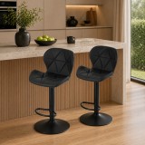 Cumpara ieftin Set 2 scaune de bucatarie/bar, Artool, West, rotativ, piele ecologica neagra, picior metal negru, 46x48.5x90-111 cm