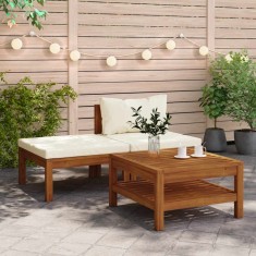 vidaXL Set mobilier grădină perne alb crem, 3 piese, lemn masiv acacia 316281
