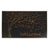 Covoraș Ușă, Model Copac cu Flori și Păsări, Cauciuc, Mesaj Welcome, Negru, 75x45cm, Oem