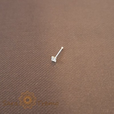 Piercing pentru nas din argint cu cristal zirconia alb patrat foto