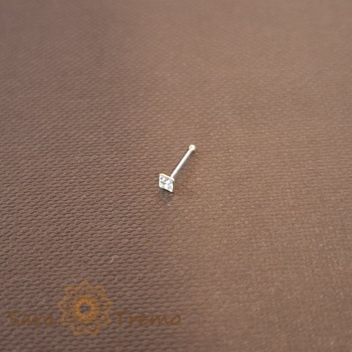 Piercing pentru nas din argint cu cristal zirconia alb patrat