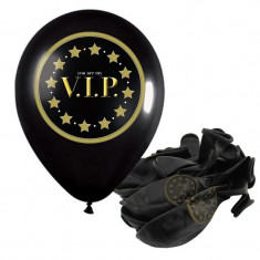 Baloane imprimeu VIP, design elegant, latex, negru-auriu, set 12 bucati foto