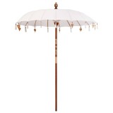 Umbrela soare vidaXL crem, 250 cm, bumbac &amp; lemn masiv. Umbrar portabil gradina/terasa. Protectie UV &amp; hidrofuga