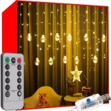 Instalatie tip perdea pentru Craciun, model globuri, 108 LED-uri, 8 moduri iluminare, telecomanda inclusa, intrare USB