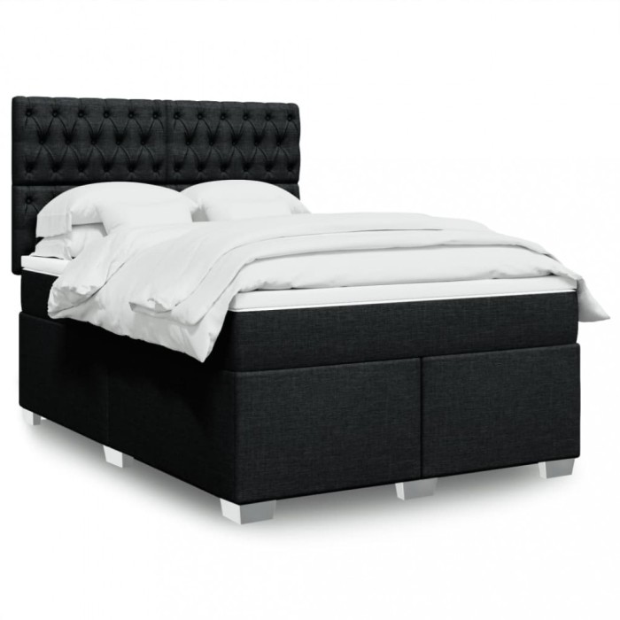 vidaXL Pat box spring cu saltea, negru, 140x200 cm, textil 3290520