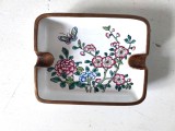 Scrumiera vintage de cupru emailat, stil japonez, 9x7x1.5cm