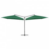 Umbrelă de soare dublă, st&acirc;lp din oțel, verde, 250 x 250 cm, vidaXL