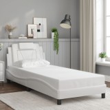VidaXL Cadru de pat cu tăblie, alb, 90x190 cm, piele ecologică