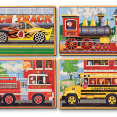 Set 4 puzzle lemn in cutie Vehicule Melissa and Doug