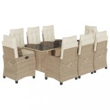 Cumpara ieftin Set de masa pentru gradina, 9 piese, cu perne, bej, poliratan