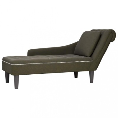 vidaXL Șezlong cu pernă și cotieră dreaptă, verde kaki piele ecologică 4009859 foto