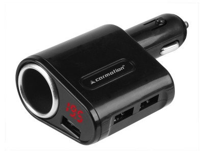 Incarcator Usb 5a Max, X3 Cu Voltmetru 8-30v Si Priza Euro Max 120w Carmotion 58710 foto