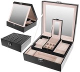 Cutie de bijuterii neagra cu oglinda, etui de voiaj si cheie