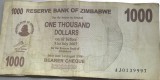 BNKSTR1 (Serie rara 999)Zimbabwe - 1000 Dollars (Cec la purtător / Bearer Cheque), Ediția 1 August 2006