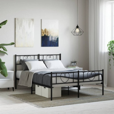 vidaXL Cadru pat metalic cu tăblie de cap/picioare, negru, 140x190 cm foto