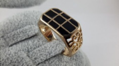 Inel Barbati/Unisex Onyx,dublu placat aur 24K foto