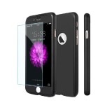 Husa iPhone 6/6S Plus Full Cover 360 Negru + Folie Sticla Protectie Ecran, Carcasa Plastic Rezistenta Zgarieturi