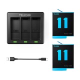 Telesin 3-slot charger + 2 batteries pentru GoPro Hero 12 / Hero 11 / Hero 10 / Hero 9