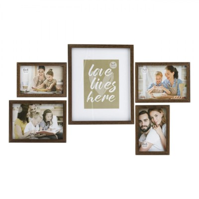Set Rame Foto, Model Love Lives Here, Lemn, 5 Bucăți, Culoare Maro, 3 Dimensiuni foto