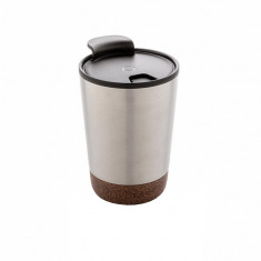Cana cafea cu baza din pluta 300 ml, perete dublu, Everestus, CK, otel inoxidabil, pp, argintiu, saculet de calatorie inclus foto