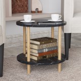 Masuta laterala Ves 49x42 cm, aspect marmura neagra, cu raft