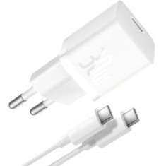 Incarcator retea Baseus GaN5 Pro, Quick Charge 30W, 1 x USB Type-C, include Cablu USB Type-C la USB Type-C 100W 1m, alb